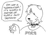  2026 anthro black_and_white blush canid canine canis clothed clothing collar collar_tag dialogue domestic_dog english_text female floppy_ears gaydottiff hair hair_over_eye mammal monochrome pawpads shelley_(gaydottiff) shirt simple_background snout solo speech_bubble text text_on_clothing text_on_shirt text_on_topwear topwear trans_(lore) trans_woman_(lore) white_background 