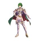 1girl absurdres armor belt black_legwear boots breastplate closed_mouth commentary_request dithorba_(fire_emblem) dress elbow_gloves fire_emblem fire_emblem:_genealogy_of_the_holy_war fire_emblem_heroes full_body gloves gold_trim green_eyes green_hair hand_on_hip high_heels highres looking_at_viewer official_art serious shiny shiny_hair short_dress short_hair shoulder_armor simple_background sleeveless solo standing thigh_boots thighhighs thighs turtleneck white_background white_dress white_footwear white_gloves yoneko_okome99 zettai_ryouiki 