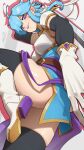  1girl absurdres ahoge armor artist_name ass belt blue_hair blue_tunic boots breastplate breasts commentary commission commissioner_upload cowboy_shot earrings elbow_gloves english_commentary fire_emblem fire_emblem:_genealogy_of_the_holy_war from_below gloves headband highres holding holding_sword holding_weapon jewelry knee_up legs looking_at_viewer looking_down medium_breasts mixed-language_commentary original popped_collar purple_eyes sash selia_(mrtalkingdino) short_hair sidelocks simple_background skindentation sleeveless smile solo sword tettora thick_thighs thighs tomboy tunic vgen_commission weapon white_background white_headband 