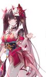 1girl absurdres blush breasts cleavage closed_mouth collarbone commentary_request detached_sleeves fingernails fox_mask hair_between_eyes hair_ornament highres honkai:_star_rail honkai_(series) japanese_clothes kimono long_hair looking_at_viewer mask mask_on_head medium_breasts mole mole_under_each_eye mole_under_eye multiple_moles nail_polish o-ring o-ring_thigh_strap pink_eyes pink_nails red_kimono red_ribbon ribbon sakusaku_(616saku) simple_background sleeveless sleeveless_kimono smile solo sparkle_(honkai:_star_rail) thigh_strap twintails very_long_hair white_background 
