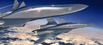  2others above_clouds ace_combat ace_combat_3 aircraft airplane batookoma canards canopy_(aircraft) cloud cloudy_sky commentary contrail day decal english_commentary fictional_aircraft fighter_jet film_grain flying from_side general_resource_limited high_up highres jet_engine military military_vehicle multiple_others no_humans sky thrusters vehicle_focus xfa-36a_game 