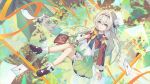  1girl abstract_background aged_down animalization aqua_hair aqua_skirt bag black_bag black_boots black_hairband black_jacket blue_necktie blue_pupils boots cat commentary_request cropped_jacket envelope firefly_(honkai:_star_rail) firefly_(little_cat)_(honkai:_star_rail) full_body gleam_lin_shi gradient_hair grey_hair hair_ornament hairband high_heel_boots high_heels highres holding_strap honkai:_star_rail honkai_(series) jacket long_sleeves looking_at_viewer multicolored_hair multicolored_hairband necktie official_alternate_costume open_mouth orange_necktie person_and_animalization purple_eyes shirt shoulder_bag skirt solo two-tone_hairband white_hairband white_shirt 