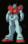  absurdres black_background clenched_hands commentary_request earth_federation gm_(mobile_suit) gm_command green_visor gundam gundam_requiem_for_vengeance highres jiandan_wuseng mecha mecha_focus mobile_suit mobile_suit_gundam no_humans original radio_antenna redesign robot science_fiction signature 