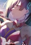  1girl absurdres bare_shoulders black_hair close-up closed_mouth commentary_request dmc_tales2006 flower green_eyes heaven_burns_red highres looking_to_the_side natsume_inori natsume_inori_(flower_shadow_dancing_stance) spider_lily upper_body 