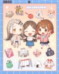  3girls ahoge bag bird black_overskirt blunt_ends book brown_hair camisole cardigan chibi chibi_only closed_eyes colored_eyelashes commentary_request denim denim_shorts dress duffel_bag flipped_hair food gakuen_idolmaster gradient_hair grey_hair hair_ornament hairclip hamster hanami_ume highres idolmaster kuramoto_china leaf_hair_ornament long_hair long_sleeves multicolored_hair multiple_girls napkin onigiri open_clothes open_mouth open_robe orange_eyes outline owl parallel_hairclips parted_bangs pink_cardigan robe rope_belt school_uniform seed shiba_inu shinosawa_hiro shirt shorts simple_background skirt smile straight_hair sunflower_seed swing_set tetta_(tettaakira) white_camisole white_robe white_shirt 