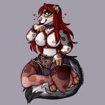  &lt;3 2021 anthro blvejay bracelet breasts chibi clothing collar domestic_ferret female fluffy fluffy_tail hair happy harness jewelry legband legwear lingerie long_hair looking_at_viewer mammal mustela mustelid musteline nipples pinup pose shaded simple_background smile solo stockings underwear 