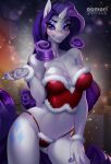  5_fingers anthro anthrofied aomori big_breasts breasts christmas cleavage clothed clothing cutie_mark equid equine eyeshadow female fingers friendship_is_magic hair hand_on_leg hand_on_thigh holidays horn long_hair looking_at_viewer makeup mammal my_little_pony portrait purple_hair rarity_(mlp) signature skimpy solo standing three-quarter_portrait unicorn white_body 
