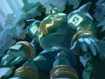  blue_skin colored_sclera colored_skin commentary_request crack full_body fusenryo golem golurk no_humans one-hour_drawing_challenge pokemon pokemon_(creature) pokemon_focus solo yellow_eyes 
