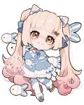 1girl absurdly_long_hair alma_k_rowan animal blonde_hair blue_bow blue_bowtie blue_capelet blue_coat blue_leg_warmers blunt_bangs blush boots borrowed_character bow bow_legwear bowtie braid braided_base brown_boots brown_eyes capelet chibi closed_mouth coat commentary commission cone_hair_bun double_bun english_commentary eyelashes fish fish_hair_ornament flying_fish footwear_bow frilled_capelet frills fur-trimmed_boots fur-trimmed_capelet fur-trimmed_coat fur-trimmed_sleeves fur_trim gradient_hair hair_bow hair_bun hair_ornament hairclip hand_on_own_shoulder happy head_tilt lace-trimmed_skirt lace_trim layered_legwear leg_warmers long_hair long_sleeves looking_at_viewer millie_(milavana) miniskirt multicolored_boots multicolored_hair multiple_hair_bows original pantyhose pink_hair pleated_skirt puffy_long_sleeves puffy_sleeves simple_background single_leg_warmer skirt sleeve_bow sleeves_past_fingers sleeves_past_wrists smile solo striped_bow tareme twintails twintails_with_braided_base two-tone_boots two-tone_hair very_long_hair watermark white_background white_boots white_pantyhose white_skirt 