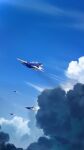  absurdres arwing blue_sky cloud cloudy_sky commentary contrail flying highres no_humans poteto_(potetosarada123) sky star_fox thrusters 