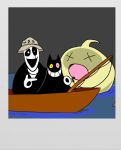  1boy 3others bigblueaxolotl boat cat colored_sclera colored_skin deltarune fish_hook fishing fishing_line fishing_rod friend_(deltarune) grey_background grin hat heterochromia holding holding_fishing_rod hole_in_hand hollow_eyes implied_death initial lake living_shadow looking_at_viewer mismatched_sclera multiple_others on_boat onionsan open_mouth photo_(object) pink_eyes pink_sclera pointing pointing_at_another scar_across_eyes skeleton smile spoilers stigmata turtleneck utdr_(toby_fox) w.d._gaster watercraft x_x yellow_eyes yellow_skin 