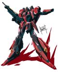  absurdres beam_rifle cable commentary_request energy_gun green_eyes gundam gundam_evolve highres holding holding_energy_gun holding_weapon jiandan_wuseng looking_at_viewer mecha mecha_focus mobile_suit no_humans robot science_fiction signature solo v-fin weapon zeta_gundam_p2/3c_type 