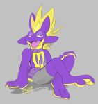  3_toes absurd_res anthro bottomwear clothing collar feet half-closed_eyes hi_res lefcoyto male narrowed_eyes nintendo open_mouth pok&eacute;mon pok&eacute;mon_(species) shorts solo spiked_collar spikes toes tongue tongue_out toxtricity video_games 