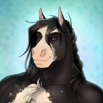  2020 anthro apple-faced black_hair brown_eyes bust_portrait chest_tuft digital_media_(artwork) equid equine front_view hair hi_res horse looking_at_viewer male mammal portrait simple_background solo tuft 