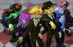  2others 3boys 3girls 7_colored_flowers_(deltarune) aizawa_sachi alternate_costume androgynous animal_ears aqua_(deltarune) aqua_skin artist_name black_dress black_eyes black_hair black_hat black_pants black_shoes black_socks black_suit blonde_hair blue_(deltarune) blue_skin bow buck_teeth cat_ears cat_girl cat_tail collared_shirt colored_skin commentary dated deltarune dress english_commentary fangs fedora flowery_(deltarune) glasses green_(deltarune) grin hair_bow hair_over_eyes hand_on_own_hip hat long_hair long_sleeves mad_mew_mew multiple_boys multiple_girls multiple_others open_mouth orange_(deltarune) pants pink_hair purple_hair red_bow red_socks round_eyewear seth_(deltarune) shaded_face shirt shoes short_hair smile socks suit tail teeth tongue utdr_(toby_fox) white_hair white_shirt yellow_(deltarune) 