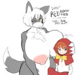  anthro areola big_bad_wolf big_breasts big_bulge big_penis bodily_fluids breasts bulge canid canine canis duo erection female genitals huge_bulge huge_penis human hyper hyper_bulge hyper_genitalia hyper_penis larger_female lewdicrousart little_red_riding_hood little_red_riding_hood_(copyright) male mammal nervous nipples nude one_eye_closed penis size_difference smaller_male sweat text wink wolf yellow_eyes 