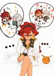  ... 1girl 715piro_gon absurdres artist_name asticassia_school_uniform black_hairband blue_eyes chibi commentary_request crossed_legs flag flower gundam gundam_suisei_no_majo hairband halo haro head_rest heart highres imagining miorine_rembran musical_note pantyhose red_flower red_hair red_rose rose school_uniform speech_bubble suletta_mercury thick_eyebrows thought_bubble 