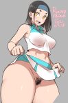  agawa_ryou artist_name breasts dated female_pubic_hair large_breasts no_panties original pubic_hair pussy skirt skirt_lift sleeveless stomach thick_thighs thighs uncensored wide_hips 