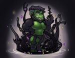  1boy aldrich_(4giogio4) bara beard chibi chibi_only colored_skin deformed evil_smile extra_eyes facial_hair green_skin hand_up large_pectorals looking_at_viewer male_focus mature_male monster_boy muscular muscular_male orc original pectorals pointy_ears short_hair slime_(substance) smile solo standing swordzorc_(swordzart) thick_beard thick_eyebrows tusks umbrakinesis undercut veins 