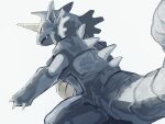  claws commentary_request fangs fusenryo horns no_humans one-hour_drawing_challenge pokemon pokemon_(creature) pokemon_focus rhyhorn single_horn spikes tail 