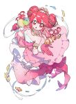  1girl absurdres animal_request artist_request bare_shoulders bead_necklace beads breasts chinese_commentary circle_skirt cleavage clownfish commentary_request commission double_bun dress eyelashes eyes_visible_through_hair fine_(futagohime) fins fish fish_tail floating_clothes floating_hair food full_body fur-trimmed_gloves fur_trim fushigiboshi_no_futago_hime gloves gold_tiara hair_beads hair_between_eyes hair_bun hair_ornament hat_ornament highres holding holding_food holding_ice_cream holding_ice_cream_cone ice_cream ice_cream_cone jewelry looking_at_viewer medium_dress merfolk mermaid monster_girl monsterification necklace outstretched_hand pink_dress pink_gloves pink_hair pink_tail princess red_eyes ribbon sample_watermark second-party_source shell shell_hat_ornament shell_necklace short_hair_with_long_locks sidelocks simple_background solo strapless strapless_dress surprised tail tareme watermark white_background white_ribbon 