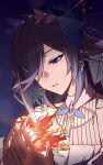  2girls bird_hair_ornament blue_eyes chinese_commentary commentary_request dual_persona fu_hua fu_hua_(cerulean_court) fu_hua_(fenghuang_of_vicissitude) grey_hair hair_ornament hair_over_one_eye highres holding holding_mini_person honkai_(series) honkai_impact_3rd mini_person minigirl multicolored_hair multiple_girls nanguatudou_dunpaigu red_hair streaked_hair two-tone_hair white_hair 