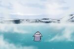 1girl 1other bing_huyue blue_lagoon chibi cloud cloudy_sky commentary english_commentary facing_back fog gem hair_flaps highres hololive hololive_english iceland koseki_bijou long_hair onsen pebble_(koseki_bijou) purple_gem purple_hair real_world_location reykjavik sky snow towel towel_on_head very_long_hair virtual_youtuber 