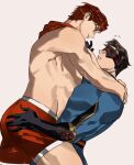  2boys blue_bodysuit bodysuit brown_hair commentary cyclops_(x-men) daredevil daredevil_(series) gloves head-mounted_display highres male_focus marvel marvel_rivals matt_murdock meijwttdg multiple_boys muscular muscular_male scott_summers short_hair superhero_costume swimsuit x-men x-uniform yaoi 