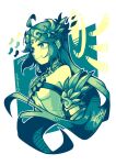  1girl ahoge circlet cropped_torso english_commentary feathers green_theme halo halo_behind_head highres jewelry kid_icarus kid_icarus_uprising long_hair palutena pendant sandragh signature smile solo twitter_username 