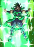  1boy abs absurdres aura bara biceps black_eyes black_hair blue_legwear broly_(dragon_ball_super) dark_skin dark_skinned_male dragon_ball dragon_ball_super dragon_ball_super_broly fighting_stance full_body highres jewelry large_pectorals legs_apart long_hair male_cleavage male_focus muscular muscular_male outstretched_arms saiyan_armor scar simple_background sparkle spiked_hair spread_arms thick_thighs thighs torawar torn_clothes torn_legwear 