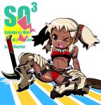  >_o 1girl armored_boots belt boots breasts brown_belt brown_eyes commentary_request copyright_name dark-skinned_female dark_skin hair_tubes kurono navel official_alternate_color one_eye_closed open_mouth outline panties pickaxe red_panties sekaiju_no_meikyuu sekaiju_no_meikyuu_3 shield sitting solo teeth underwear upper_teeth_only warrior_(sekaiju) warrior_2_(sekaiju) white_background white_outline 