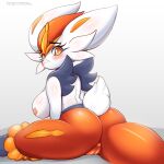 2021 anthro big_butt blush breasts butt cinderace female genitals hi_res kyodashiro looking_at_viewer looking_back nintendo pok&eacute;mon pok&eacute;mon_(species) pussy solo video_games 