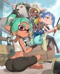  1boy 3girls :3 absurdres artist_name ass barefoot beach big_man_(splatoon) big_man_(splatoon_raiders) bike_shorts black_gloves black_leggings black_sports_bra black_thighhighs blonde_hair blue_hair blue_sky bottle box breasts butterfly_sitting cephalopod_eyes chest_sarashi closed_mouth clothes_lift cloud cloudy_sky colored_extremities colored_eyelashes colored_tongue commentary_request crop_top crop_top_overhang dark-skinned_female dark_skin earrings fangs fingerless_gloves fish_hook_earrings fishing_rod freckles from_behind from_below frye_(splatoon) frye_(splatoon_raiders) full_body gloves gonzarez gradient_hair green_hair hair_ornament hair_over_one_eye hammer hands_on_own_feet hands_up helmet high_ponytail highres holding holding_bottle holding_fishing_rod indian_style inkling jewelry knees_together_feet_apart lantern large_breasts leggings light_frown long_pointy_ears looking_at_another looking_at_viewer looking_back manta_ray mechanic_(splatoon_raiders) medium_breasts medium_hair midriff multicolored_hair multiple_girls ocean octoling on_box on_crate on_ground open_mouth orange_hair orange_pupils outdoors pantylines pointy_ears ponytail purple_tongue red_eyes red_sandals rope sand sandals sarashi sarong shawl shirt shirt_lift shirt_rolled_up shiver_(splatoon) shiver_(splatoon_raiders) short_eyebrows sidelocks signature single_earring sitting sky small_breasts smile soda_bottle soles splatoon_(series) splatoon_raiders sports_bra star-shaped_pupils star_(symbol) symbol-shaped_pupils tank_top tentacle_hair thick_eyebrows thighhighs topknot treasure_chest tsurime turning_head twitter_username two-tone_hair unworn_headwear unworn_helmet very_dark_skin walkie-talkie water white_sandals white_sarong white_tank_top yellow_eyes yellow_shirt 