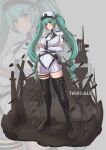  1girl absurdres aqua_hair backsine black_boots blue_hair blush boots breasts closed_mouth crossed_arms goddess_of_victory:_nikke hat high_heel_boots high_heels highres holster large_breasts long_hair looking_at_viewer privaty_(nikke) thigh_boots thighhighs twintails very_long_hair white_unitard yellow_eyes zoom_layer 