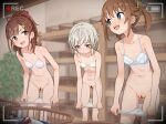  bar_censor bottomless bow bow_bra bow_panties bra breasts brown_hair censored changing_room closed_mouth commentary_request commission english_commentary grey_hair hair_ornament hair_ribbon hidden_camera high_school_fleet indoors irizaki_mei laundry_basket leaning_forward long_hair looking_at_another looking_to_the_side misaki_akeno navel open_mouth panties panty_pull pee_stain pixiv_commission purple_eyes recording red_ribbon ribbon sideways_glance small_breasts smile special_cat stained_panties stomach tateishi_shima triangle_hair_ornament twintails underwear underwear_only undressing variant_set white_background white_panties wide_ponytail yellow_ribbon 