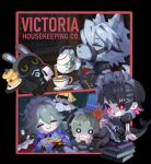  1boy 3girls :< absurdres alexandrina_sebastiane anastella_(zenless_zone_zero) animal_ears apron bad_food bangboo_(zenless_zone_zero) black_dress black_hair book book_stack butler_(zenless_zone_zero) candy chibi chibi_only closed_eyes commentary corin_wickes cup dress drusilla_(zenless_zone_zero) ellen_joe english_text fins fish_tail food furry furry_male green_hair hair_ornament hairclip highres holding holding_candy holding_food holding_lollipop holding_plate holding_teapot honeymilk0252 lollipop maid maid_headdress multiple_girls o_o open_mouth pancake pancake_stack pink_hair plate pouring red_eyes shaded_face shark_girl shark_tail short_hair sitting smile tail teapot tentacles trembling von_lycaon wolf_boy wolf_ears zenless_zone_zero 