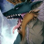  ambiguous_gender blue_eyes bodily_fluids canid canine canis capcom dragon drooling fanged_wyvern fangs hi_res mammal monster_hunter mouth_shot open_mouth pupils saliva scalie shaded sharp_teeth slit_pupils solo tallion teeth tongue tongue_out video_games zinogre 