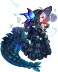  1girl aged_down alternate_costume alternate_headwear black_dress black_gloves black_hat bug butterfly butterfly_hat_ornament candy character_doll child doll dragon_girl dragon_tail dress food frilled_dress frills full_body game_asset gloves gothic_lolita green_butterfly hat hat_ornament heart highres holding holding_candy holding_food holding_lollipop juliet_sleeves konpaku_youmu konpaku_youmu_(ghost) licking_food lolita_fashion lollipop long_dress long_sleeves looking_at_viewer official_art pink_eyes pink_hair puffy_sleeves rotte_(1109) saigyouji_yuyuko simple_background solo swirl_lollipop tail third-party_source tongue tongue_out touhou touhou_lostword transparent_background 