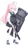  1girl 9ml ahoge ammunition ammunition_pouch ballistic_shield beretta_1301 beretta_92 black_gloves black_skirt blue_archive blue_eyes blue_necktie blue_shoes bulletproof_vest collared_shirt full_body game_asset gloves gun hair_between_eyes halo handgun heterochromia highres holding holding_shield hoshino_(armed)_(blue_archive) hoshino_(blue_archive) huge_ahoge long_hair long_sleeves necktie official_art pink_hair pink_halo plaid_clothes plaid_skirt pleated_skirt ponytail pouch school_uniform shield shirt shoes shotgun shotgun_shell simple_background skirt sleeves_rolled_up smile socks solo standing tachi-e tactical_school_uniform third-party_source transparent_background very_long_hair weapon white_shirt white_socks yellow_eyes 