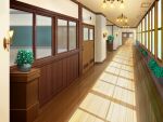  artist_request chalkboard chandelier day game_asset hallway indoors no_humans non-web_source official_art plant school sliding_doors sono_hanabira_ni_kuchizuke_wo variant_set visual_novel_cg window 