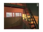  architecture artist_logo artist_name ben-day_dots border commentary dated_commentary evening floating_stairs highres indoors logo no_humans orange_light orange_theme original railing scenery screentones sh0tze shadow signature stairs stairwell sunset tree untranslatable_commentary warm_colors white_border window 