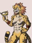 abs anthro bodily_fluids breasts cheetah cheetah_(dc) claws crotch_tuft crown dc_comics drooling fangs featureless_breasts felid feline female hand_on_hip headgear hi_res humanoid mammal muscular muscular_female orange_eyes pupils saliva scar simple_background slit_pupils teeth tiara tuft veryweakrat white_background yellow_body