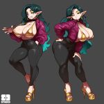 1:1 areola areola_slip big_breasts bikini breasts clothing deusv_(artist) ear_piercing elf feet female footwear high_heels huge_breasts humanoid humanoid_pointy_ears jacket leggings legwear piercing pointy_ears puffy_areola shoes solo swimwear topwear two-piece_swimsuit