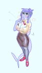 2024 5_fingers anthro aquatic bangs big_breasts biped black_bottomwear black_bra black_clothing black_eyes black_skirt black_underwear blue_background blue_body blue_hair blue_skin blush blush_stickers bodily_fluids bottomwear bra breasts breath businesswear button_(fastener) button_pop celia_(yagihorns) cleavage clothed clothed_anthro clothed_female clothing collared_shirt dress_shirt embarrassed eyebrows eyelashes eyewear female female_anthro fingers fish floppy_ears footwear glasses hair hair_bun hand_behind_back high_heels id_card long_ears long_tail non-mammal_breasts object_between_breasts office_lady open_mouth open_smile pencil_skirt pose pupils raised_hand red_clothing red_footwear red_high_heels red_shoes round_glasses shark shark_tail shirt shoes simple_background sketch skirt small_waist smile solo standing straining_buttons sweat sweatdrop tail thick_tail thick_thighs three-quarter_view tied_hair topwear unbuttoned unbuttoned_shirt underwear wardrobe_malfunction wearing_glasses white_clothing white_shirt white_topwear wide_hipped_anthro wide_hipped_female wide_hips yagihorns