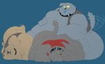 2018 anthro blue_tongue canid canine canis claws clothed clothing collar diamond_dog_(mlp) domestic_dog eyes_closed fangs fido_(mlp) friendship_is_magic fur group half-closed_eyes hand_on_belly hand_on_butt hasbro hi_res lying male mammal morbidly_obese morbidly_obese_anthro morbidly_obese_male mostly_nude mostly_nude_anthro mostly_nude_male mouth_closed my_little_pony narrowed_eyes necrofeline obese obese_anthro obese_male on_front on_side open_clothing open_mouth open_topwear open_vest overweight overweight_anthro overweight_male raised_tail rover_(mlp) signature sitting spot_(mlp) tail tail_motion tailwag teeth tongue tongue_out topwear trio vest