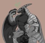 2026 3_fingers abs ambiguous_gender ambiguous_prey anthro anthro_pred ball_grab balls big_balls big_muscles big_penis biped black_balls black_body black_claws black_countershading black_glans black_sclera brown_background claws closed_smile cock_vore countershade_face countershade_torso countershading dialogue english_text erection extreme_size_difference featureless_chest fingers flesh_fang foreskin front_view genitals glans green_eyes grey_body grey_penis grilder123 grin group hand_on_balls hand_on_own_balls head_crest head_first hi_res holding_another holding_micro human human_prey humanoid_genitalia humanoid_penis larger_anthro larger_male larger_pred looking_at_another male male/ambiguous male_pred mammal micro micro_ambiguous micro_human mouth_closed multicolored_body muscular muscular_anthro muscular_male partially_inside partially_retracted_foreskin pecs penile penis portrait prehistoric_species pterosaur pupils reptile revazz_(grilder123) scalie sharp_teeth signature simple_background size_difference slit_pupils smaller_ambiguous smaller_human smile smirk speech_bubble standing striped_body stripes teeth text three-quarter_portrait three-quarter_view trio two_tone_body urethra vore white_stripes winged_arms wings