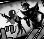 absurd_res ambiguous_gender anthro armor black_and_white blood blood_drip blood_in_mouth blood_splatter bodily_fluids cloak clothed clothing comic_panel darkner december_holiday deltarune digital_media_(artwork) dramatic_pose dripping duo english_text fully_clothed greyscale hair halftone hi_res horn human hybrid impalement itisjoidok kris_dreemurr lightner long_hair male mammal melee_weapon monochrome monster roaring_knight scarf stab sword text undertale_(series) violence weapon weapon_penetration wounded