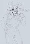 2022 anthro ball bow_tie bowling_ball bracelet clothed clothing dialogue digital_media_(artwork) english_text fingers five_nights_at_freddy's five_nights_at_freddy's_2 hi_res jewelry lagomorph leporid male mammal open_clothing open_topwear open_vest rabbit rtistbloq scottgames solo studded_bracelet studded_jewelry studs text topwear toy_bonnie_(fnaf) vest
