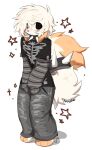2026 alternative_fashion anthro barefoot black_clothing black_shirt black_topwear bottomwear canid canine canis clothed clothing collar domestic_dog emo feet fluffy fluffy_tail fully_clothed fur grey_bottomwear grey_clothing grey_pants grey_topwear hair hi_res male male_anthro mammal multicolored_clothing multicolored_shirt multicolored_topwear pants pattern_clothing pattern_topwear shirt simple_background solo spiked_collar spikes striped_clothing stripes tail topwear white_background wypher