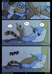 after_sex anal anal_penetration anthro avian balls bed bedroom bird blue_jay bodily_fluids breath cartoon_network comic corvid cum cum_in_ass cum_inside cum_on_belly cum_on_body cum_on_face cum_string cum_while_penetrated duo foreskin fudatsu furniture genital_fluids genitals glans hand_on_butt head_on_shoulder hi_res jay_(bird) male male/male mammal mordecai_(regular_show) new_world_jay on_bed oscine panting passerine penetration penile penile_penetration penis penis_in_ass pillow procyonid raccoon regular_show rigby_(regular_show) sex splurt tail tired